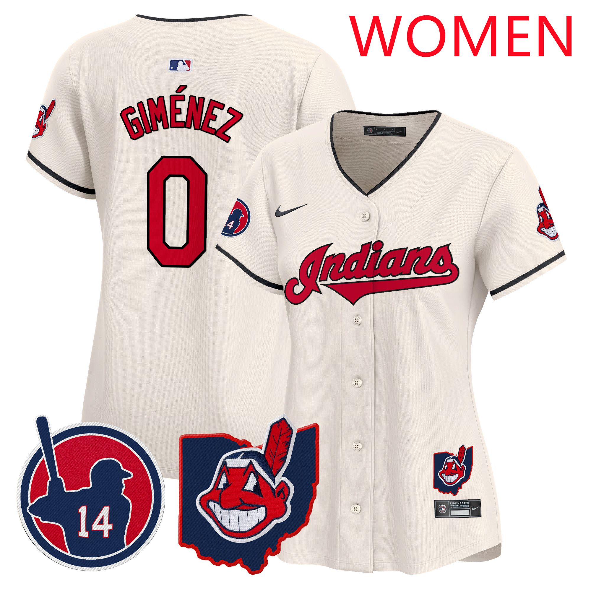 Women Cleveland Indians #0 Gimenez Cream Nike 2025 Patch Vapor Premier Limited MLB Jersey